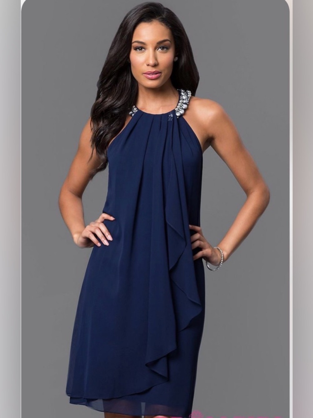NWT SLNY Jewel Embellished Halter Chiffon Scarf Mini Dress Cobalt Blue 8